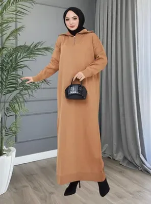 MODANURSEDA Triko Tesettür Elbise - Camel - MODANURSEDA