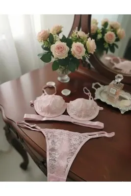Leona Pudra Pembe Çiçekli Kadın Sütyen İç Çamaşır Takımı ( Sütyen & Tanga )