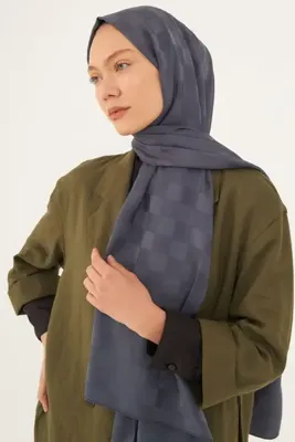 MİRSOY SCARF Dama Desen Ipeksi Jakar Şal-antrasit