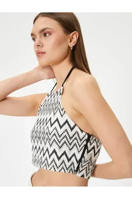 Koton Halter Yaka Kroşe Crop Büstiyer Desenli Yandan Fermuarlı