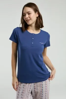 Pierre Cardin Kadın Hakim Yaka Pigment Baskılı Yazlık Regular Fit Mavi Pijama Takımı PC8956-S-V1