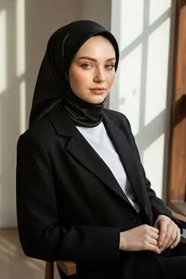 Vissona %100 Saf İpek Twill Eşarp Siyah 90x90 – Tok Dokulu Düz Renk El Dikişli