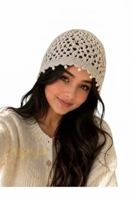 ALDAIYR File Örgü Bandana – Şık Bohem Yazlık Bere BEJ