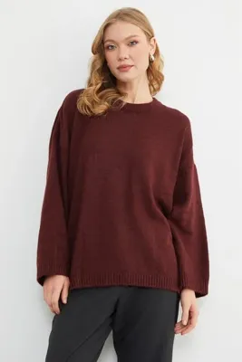 Fulla Moda Basic Bisiklet Yaka Salaş Triko Kazak