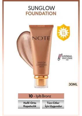 Note Cosmetics Sunglow Foundation SPF 15 Işıltılı Bronzlaştırıcı Fondöten 20 Orta Hafif Kapatıcılık ile Doğal Görünüm