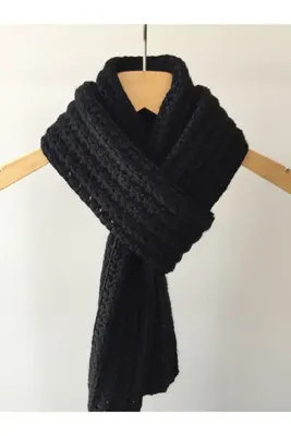 Mora Örgü Mora Knit Atkı El Örgüsü Siyah Unisex Hafif Atkı (17x160cm 165g)