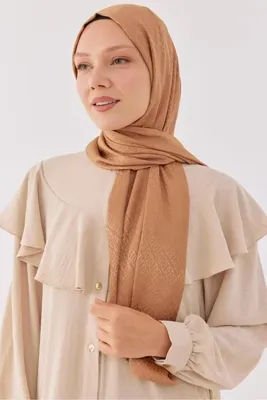 MİRSOY SCARF Halka Desen Parlak Jakar Şal - Kum Beji