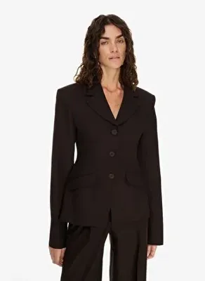 Vatkalı Flap detaylı blazer ceket Kahverengi