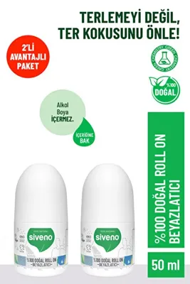 Siveno %100 Doğal Roll-On Beyazlatıcı Etkili Deodorant Ter Kokusu Önleyici Bitkisel Lekesiz 50 ml X2 Adet