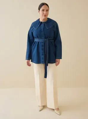 Alia Denim Bebe Yaka Detaylı Büyük Beden Tunik - Acik Lacivert - Alia