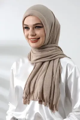 İhvanonline Bej Tesettür Hazır Pratik Fitilli Pamuklu Şal