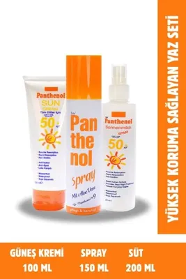 Panthenol Güneş Kremi 100 ml Güneş Sütü 200 ml Spray 150 ml Koruyucu Bakım Seti