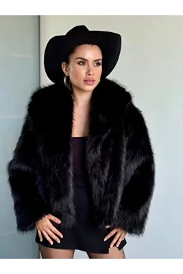 mega lucky Yumuşak Dokunuşlu Oversize Premium Kürk Peluş Siyah Mont