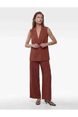 Koton X Melis Ağazat - Viskon Kumaş Cepli Çift Pile Detaylı Düz Geniş Paça Baggy Pantolon