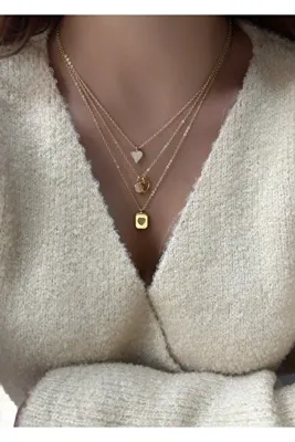 aksesuaris 3lü Kalp Charm Kadın Kolye Kombin