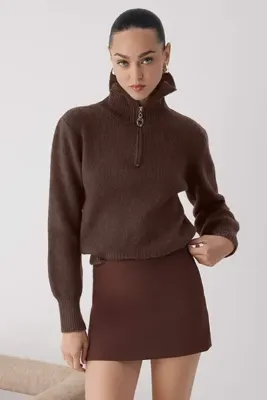 TRENDYOLMİLLA Wardrobe Essentials Kahverengi Yünlü Premium İplik Fermuarlı Basic Triko Kazak | TWOAW26KZ00071