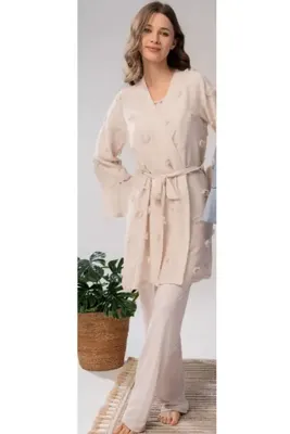 Bone Club 3 Lü Kabartma Desen Sabahlıklı Lohusa Hamile Pijama Takımı