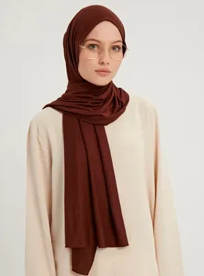 Schaless Likralı Penye Şal - Koyu Kahve - Schaless