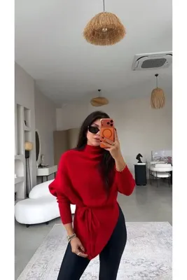 Buket Teke Kırmızı Bağcıklı Asimetrik Balıkçı Triko
