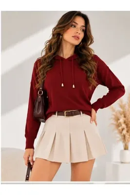 citycenterfashion Kadın Lila Kapüşonlu Kazak Cty-akc-11185