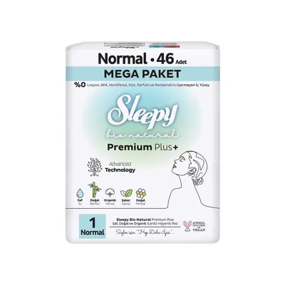 Sleepy Bio Natural Premium Plus Hijyenik Ped Mega Paket Normal 46 Adet