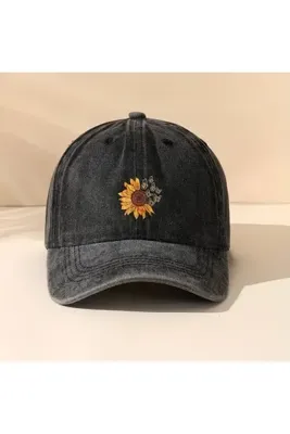 Touz Moda Yıkamalı Vintage Retro Daisy Baskılı Unisex Şapka