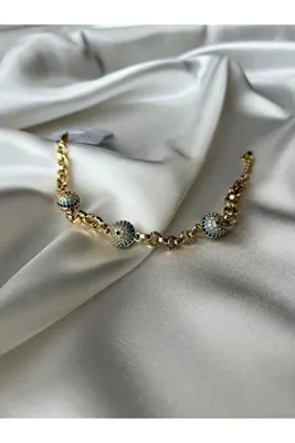 XUPING JEWELRY Zirkon Taşlı Lazer Kesimli Nazar Boncuklu 14K Altın Kaplama Özel Seri Bileklik