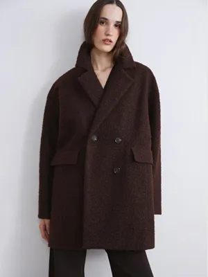 LCW Vision Kruvaze Yaka Oversize Kadın Kaşe Kaban