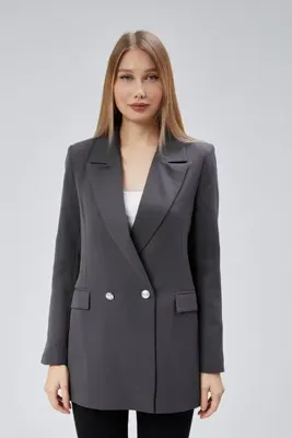 Bolivente Antrasit Oversize Dokuma Blazer Ceket