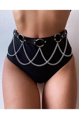 Nishstyle Tiger Model Zincir Detaylı Siyah Bel Kemeri