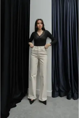 Havoş Bej Tintli Wide Leg Jean