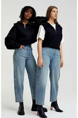 Hepsibitarz Kadın Mavi Gina Comfy Straight Jeans Denim Kot  Pantolon