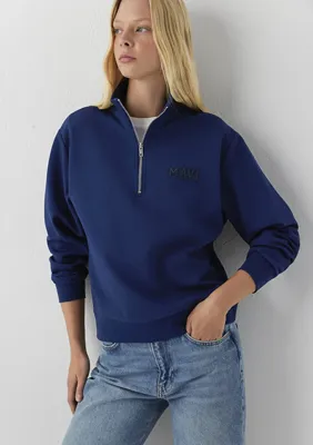 Mavi Logo Yarı Fermuarlı Lacivert Sweatshirt