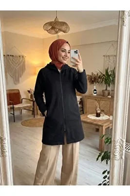 DKECCI Su İtici Rüzgar Kesici Uzun Softshell Tesettür Mont - Kapüşonlu Mevsimlik Ceket