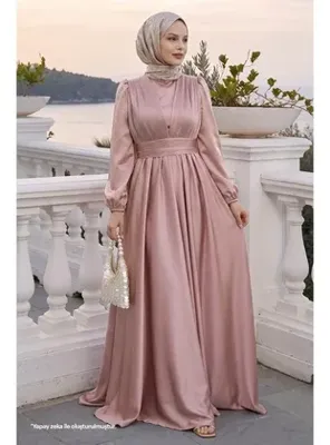 InStyle Çapraz Desenli Piliseli Pudra Saten Elbise