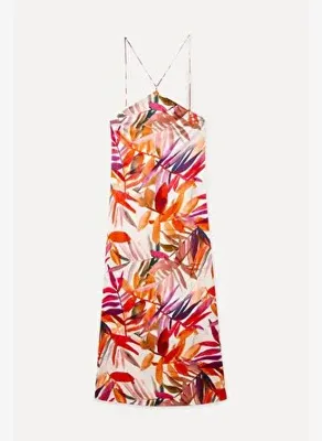 Mudo Kadın Ekru Floral Desenli Askılı Midi Elbise 