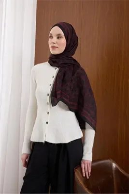 Silk Home Viskon Mayda Şal Bordo Zincir Desenli Tok Duruşlu 190x70
