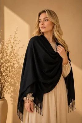 Makro Optik Kadın Çok Kullanımlı 4 Mevsim Püsküllü Viskon Jamawar Pashmina Şal 180x70
