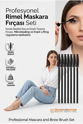 Transformacion Profesyonel Tek Kullanımlık 10 Adet Rimel Maskara Fırçası Seti - Esnek Başlıklı Kaş ve Kirpik Tarama Fırçası, Mikroblading ve Kirpik Lifting Uygulama Aplikatörü (10 cm) 723348