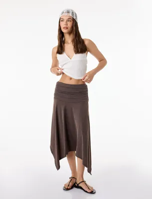 Koton Viskon Karışımlı Drape Detaylı Asimetrik Midi Etek