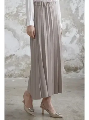 InStyle Luisa Beli Lastik Piliseli Etek - Koyu Bej