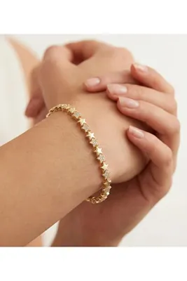 BYT STUDIO 14K Gold Kaplama Zirkon Taşlı Yıldız Bileklik | 316L Paslanmaz Çelik | Kararmaz Antialerjen