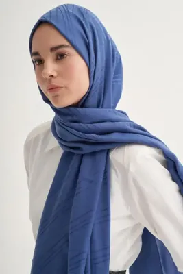 carell Simetrik Jakar İtalyan İpekli Şal İndigo