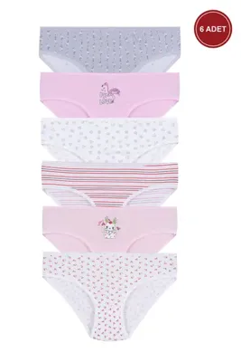 koza iç giyim Kız Çocuk 6'lı Desenli Slip