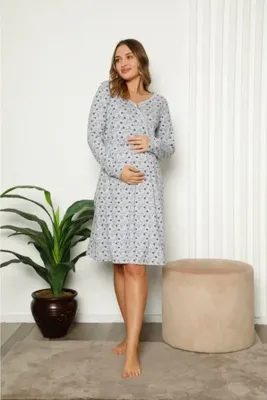 Semm Mix Lohusa Gecelik Fermuarlı Gri Çiçek