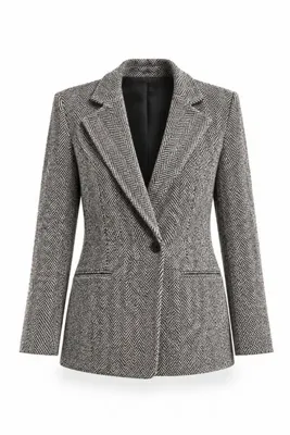 5in1Canpolat Siyah Balıksırtı Yün Blazer Ceket