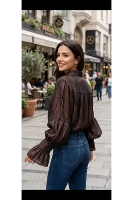 Lovely butik Geniş Kollu Salaş Oversize Geniş Kalıp Gömlek Bluz - Büzgü Detaylı Viskon Dokulu Şık Üst