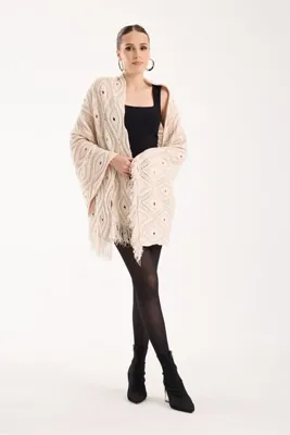 OCEAN KNITWEAR AJURLU PÜSKÜLLÜ 2 RENKLİ ŞAL