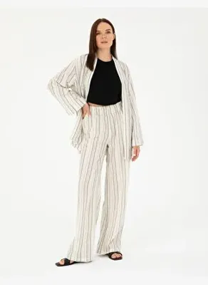 Pierre Cardin Ekru Dokulu Yüksek Bel Loose Fit Pantolon50284528-VR019