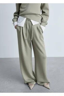MANGO Woman Pileli wideleg jogger pantolon